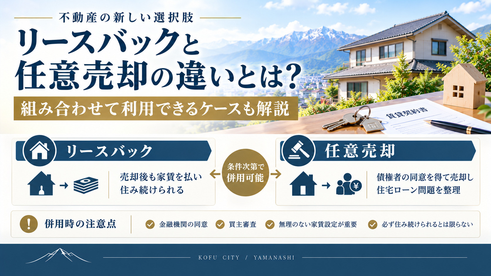 リースバックと任意売却の違いとは？組み合わせて利用できるケースも解説の画像