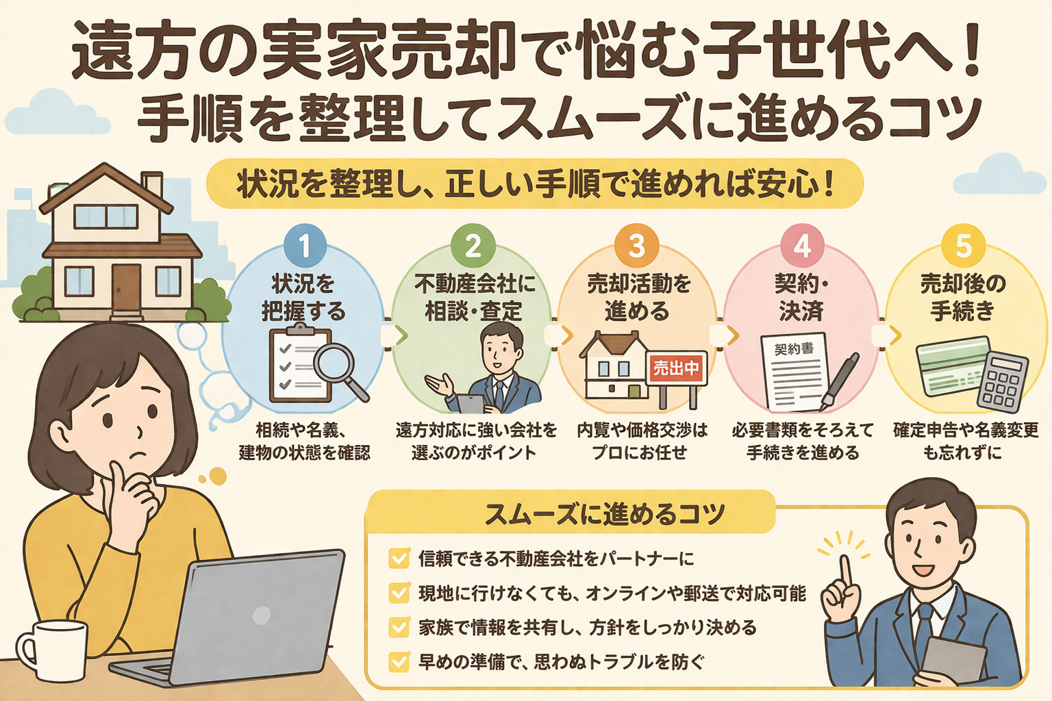 遠方の実家売却で悩む子世代へ！手順を整理してスムーズに進めるコツの画像