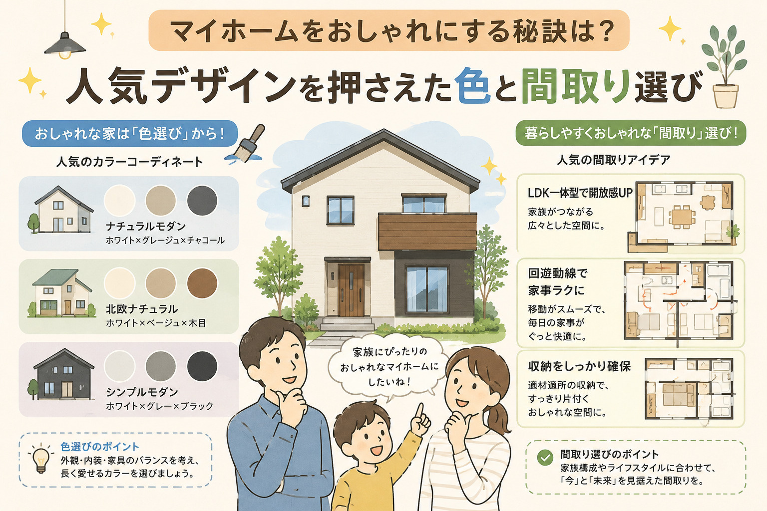 マイホームをおしゃれにする秘訣は？人気デザインを押さえた色と間取り選びの画像