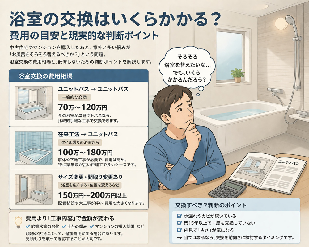 浴室の交換はいくらかかる？費用の目安と現実的な判断ポイントの画像