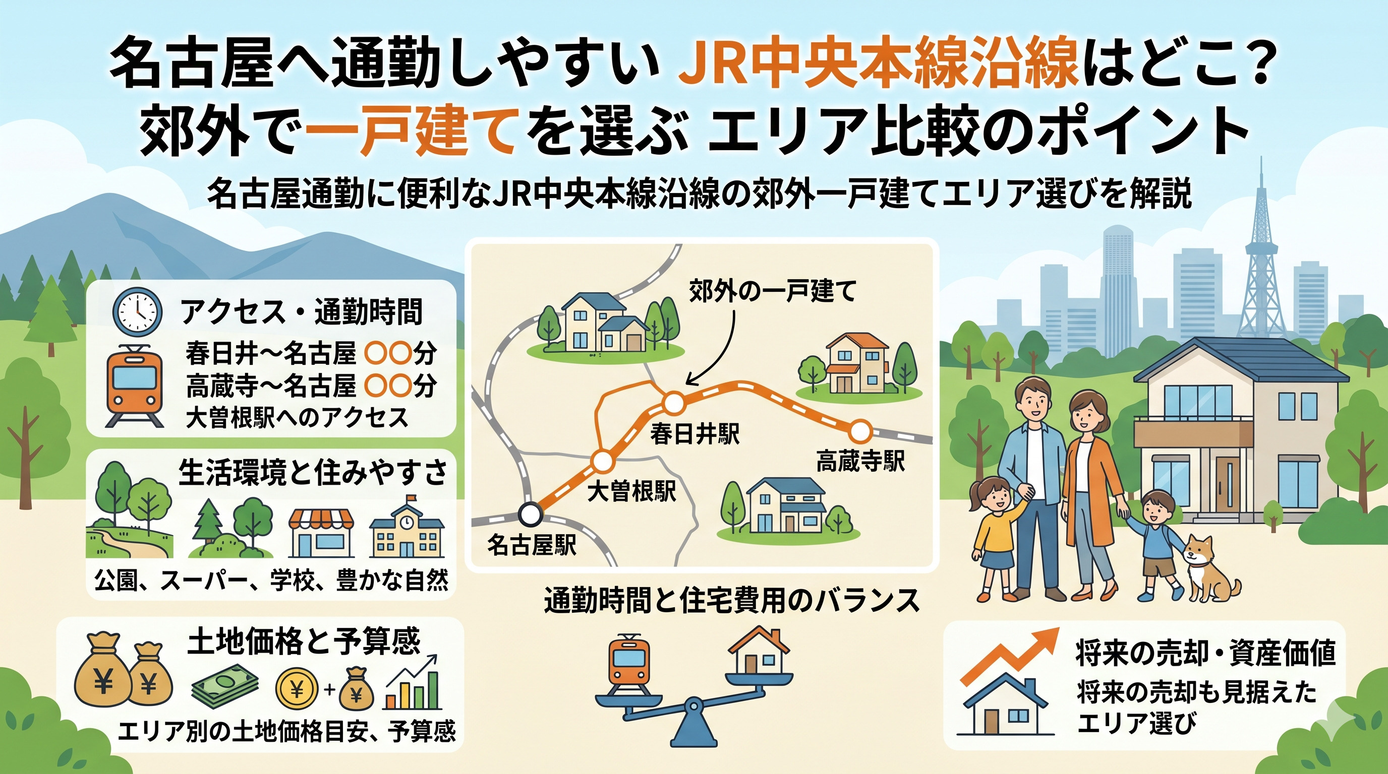 名古屋へ通勤しやすいJR中央本線沿線はどこ 郊外で一戸建てを選ぶエリア比較のポイントの画像