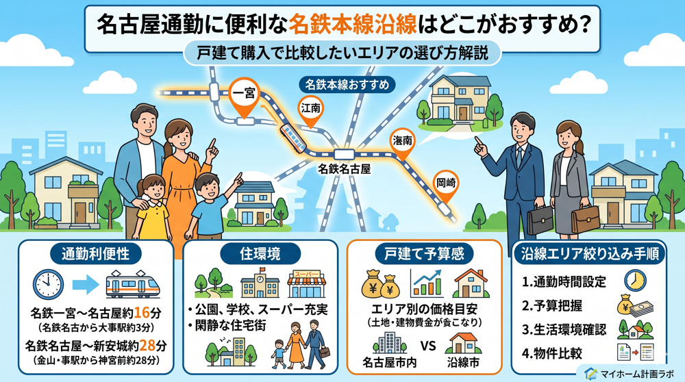 名古屋通勤に便利な名鉄本線沿線はどこがおすすめ？  戸建て購入で比較したいエリアの選び方の画像