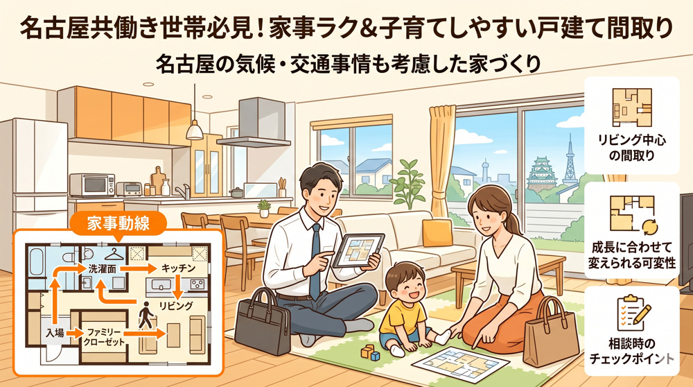 名古屋共働き世帯必見 家事動線の良い戸建て間取り  子育てしやすい名古屋の家づくりポイントの画像