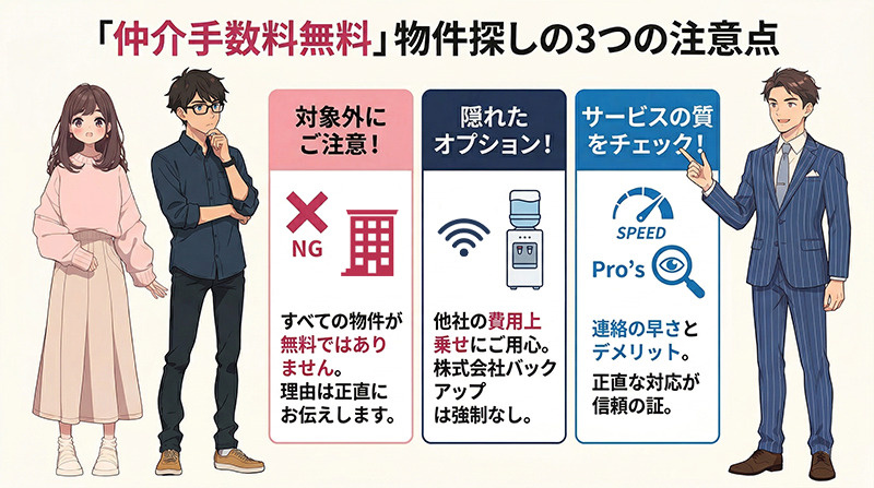 「仲介手数料無料」で物件を探す際の3つの注意点