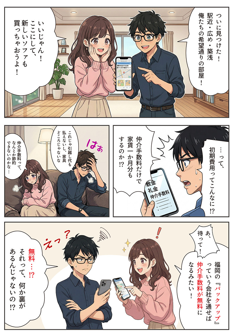 マンガ①福岡市で仲介手数料無料のお部屋探し