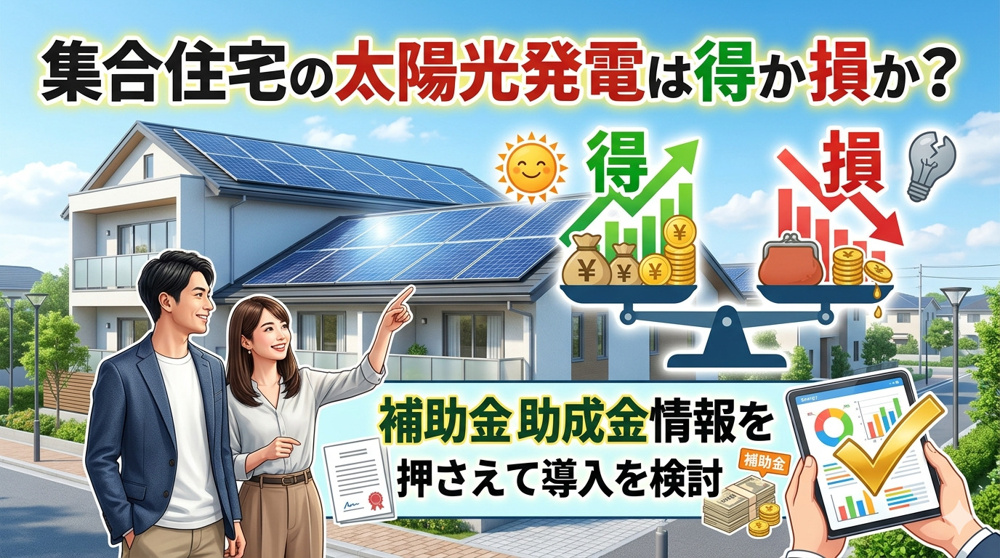 集合住宅の太陽光発電は得か損か？補助金助成金情報を押さえて導入を検討の画像