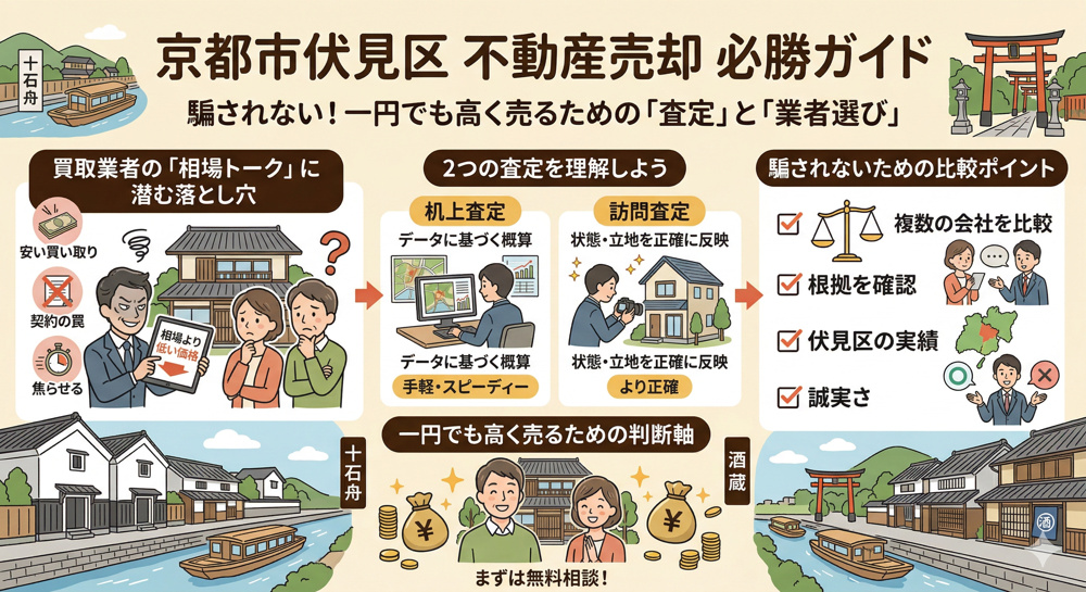 【要注意】買取業者の“相場トーク”に騙されるパターン｜京都市伏見区で一円でも高く売るための不動産売却ガイドの画像