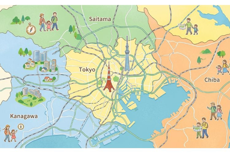 一都三県（東京・神奈川・埼玉・千葉）のファミリー向け中古マンション選びイメージ