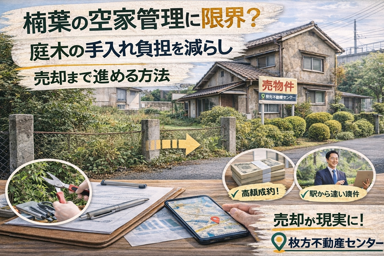 楠葉の空き家管理に限界？庭木の手入れ負担を減らし売却まで進める方法の画像