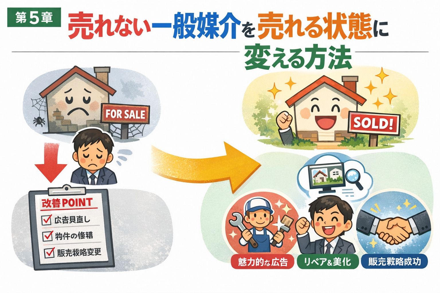 一般媒介で売れない物件の改善方法