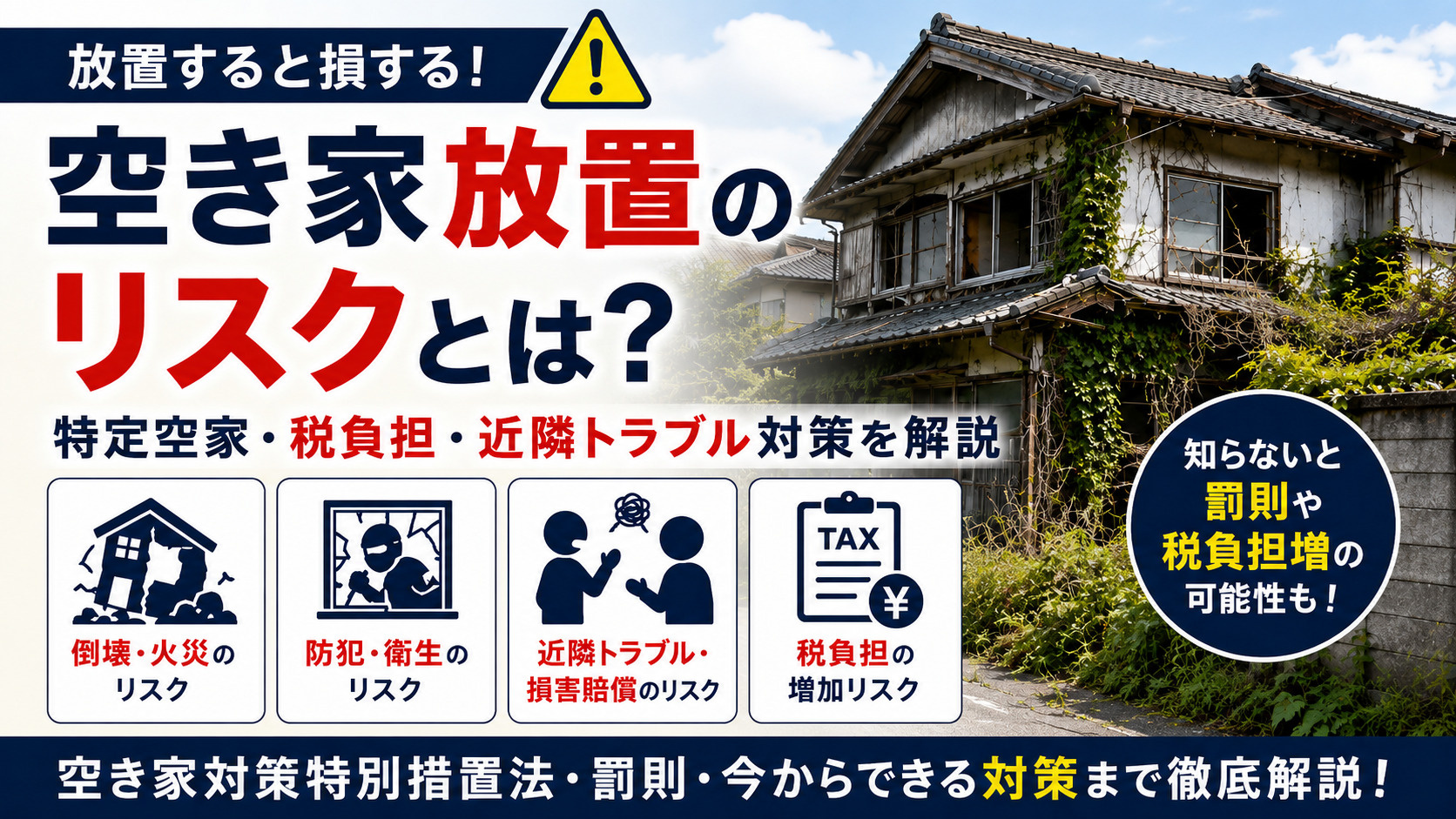 空き家放置のリスクとは?特定空家・税負担・近隣トラブル対策を解説の画像