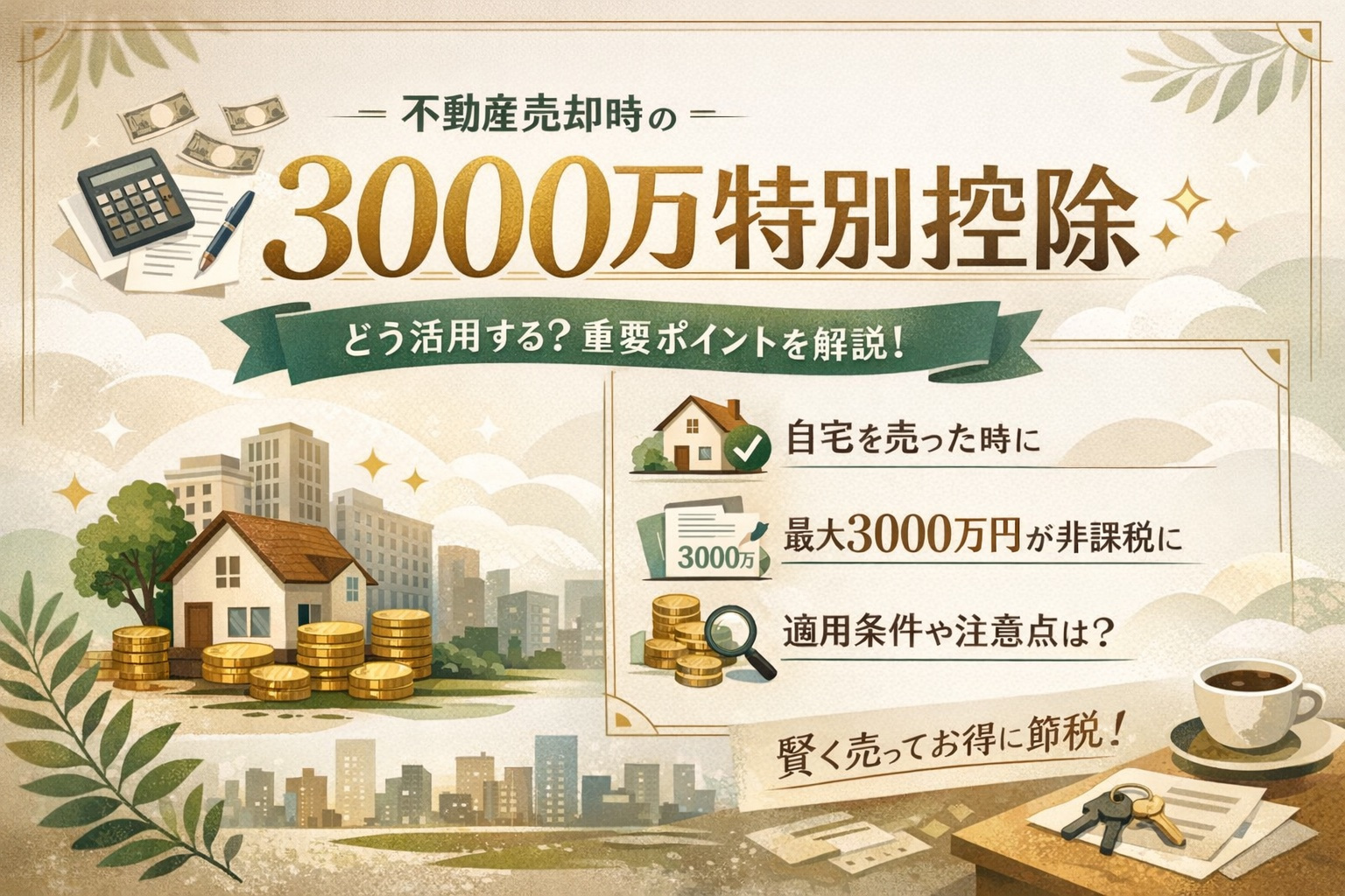 3000万特別控除で自宅売却の税金はどう変わる？  居住用財産の譲渡で損をしない基礎知識の画像