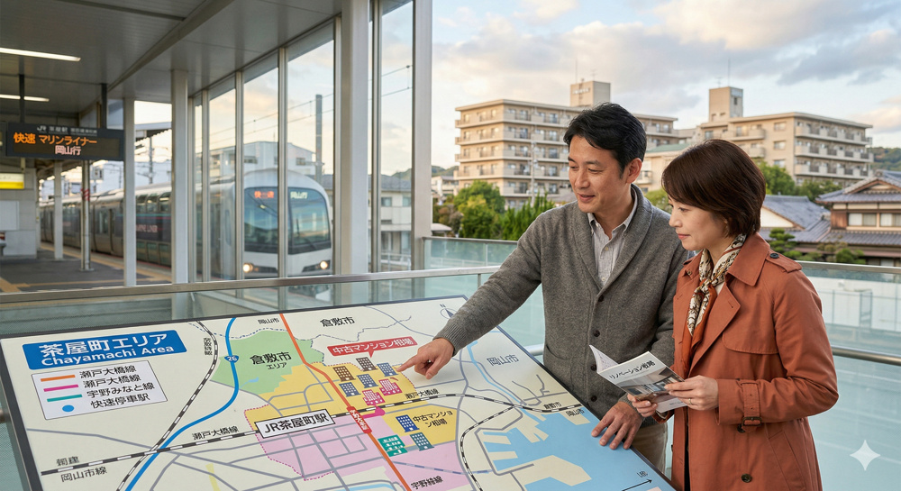 倉敷市茶屋町エリア｜快速停車駅の利便性と中古マンションの相場観の画像