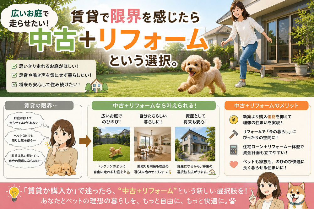 広いお庭で走らせたい！賃貸で限界を感じたら「中古＋リフォーム」という選択【2026年最新】の画像