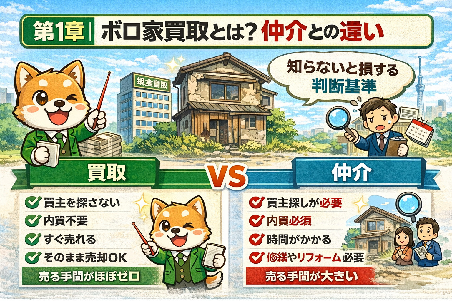 ボロ家買取と仲介の違い