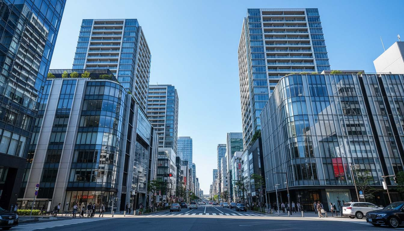 神戸市中央区の三宮周辺に建ち並ぶ、都会的で高額な新築タワーマンションやワンルームマンションのイメージ