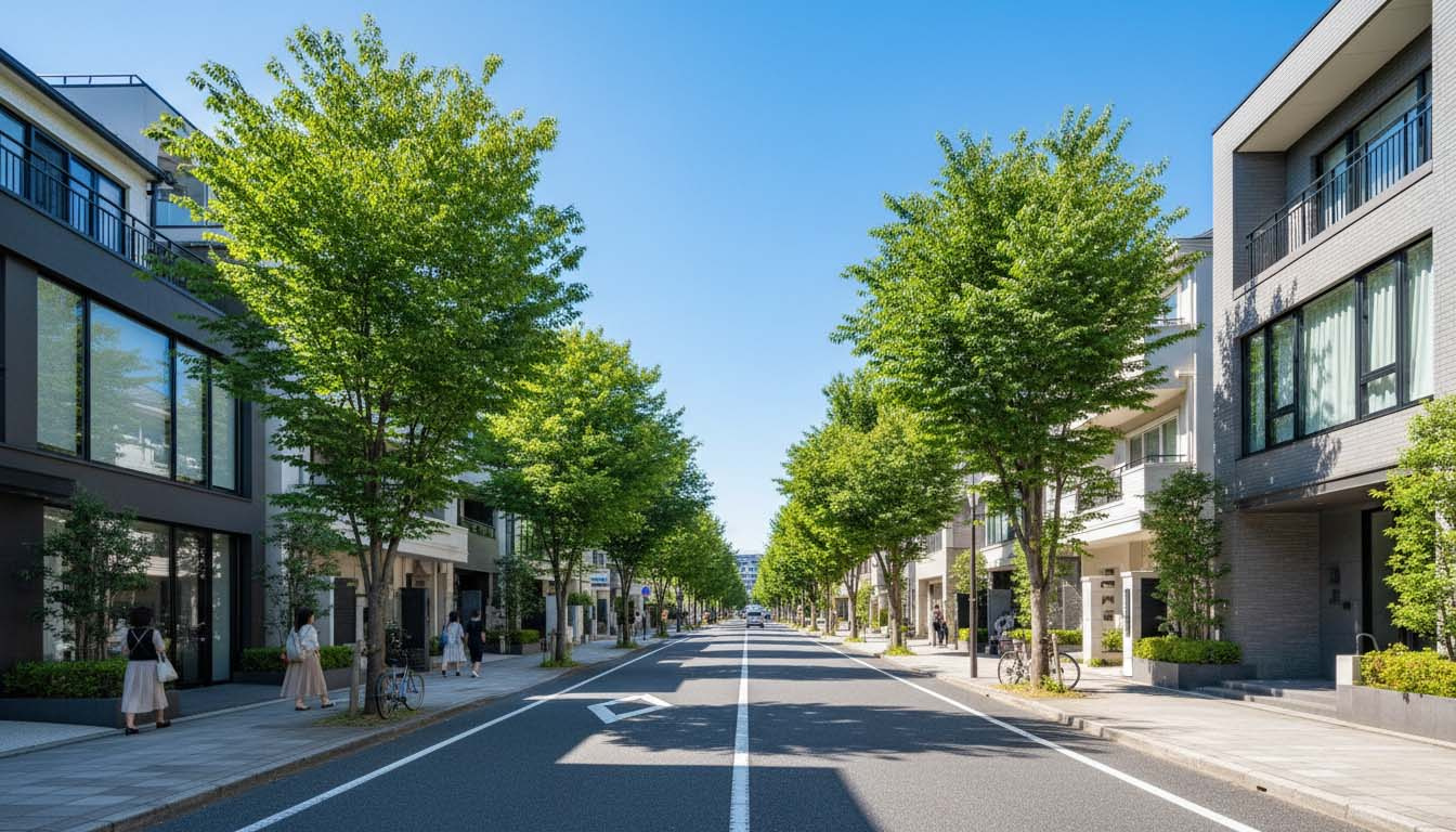 阪急西宮北口エリアの洗練された街並みと、安定した家賃相場を示すグラフのイメージ
