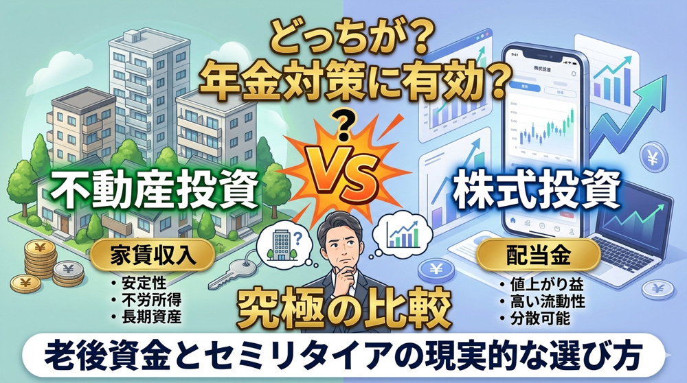 不動産投資と株式投資どっちが年金対策に有効？老後資金とセミリタイアの現実的な選び方の画像