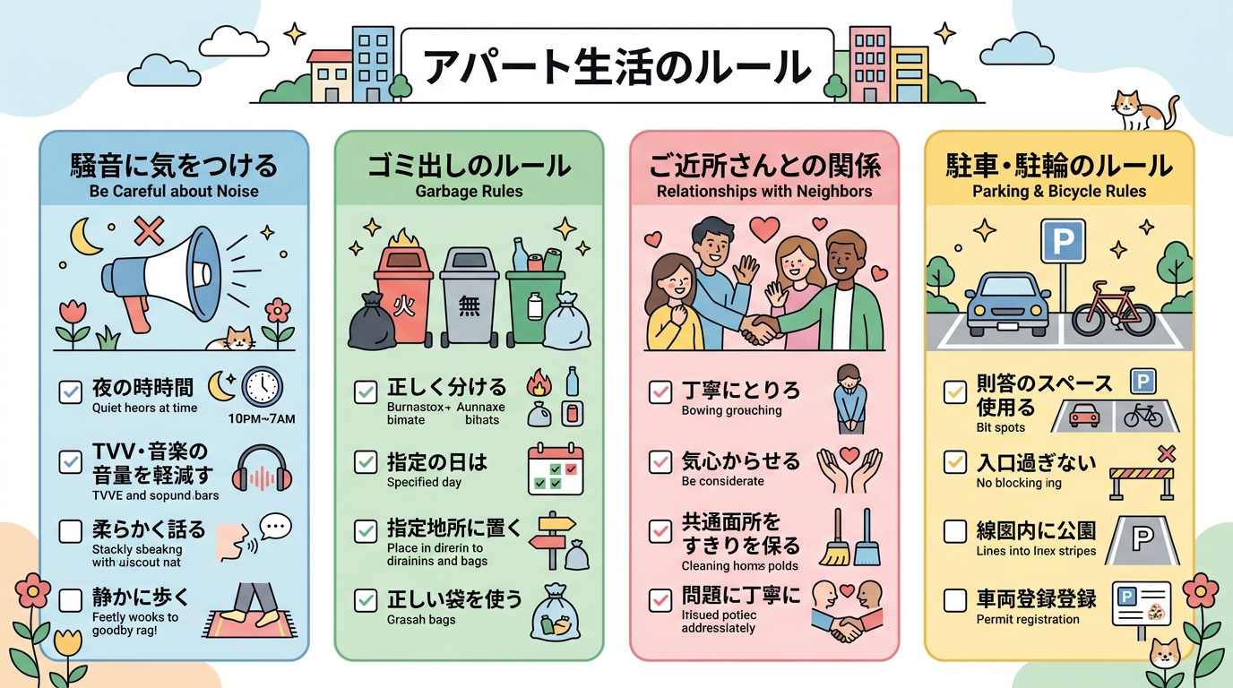 賃貸のルールとマナーのチェックリストイラスト