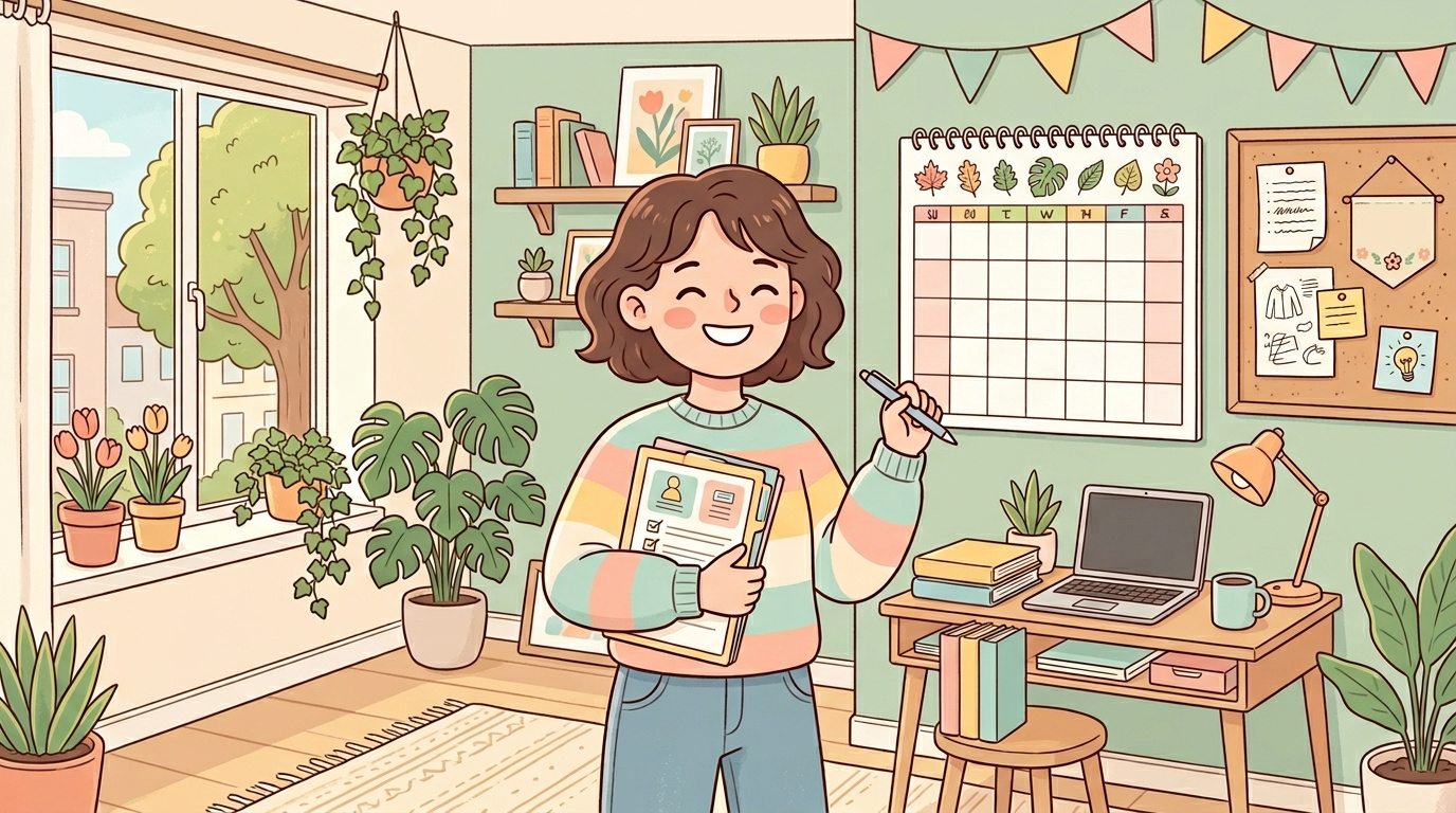 新生活を上手に管理している様子のイラスト