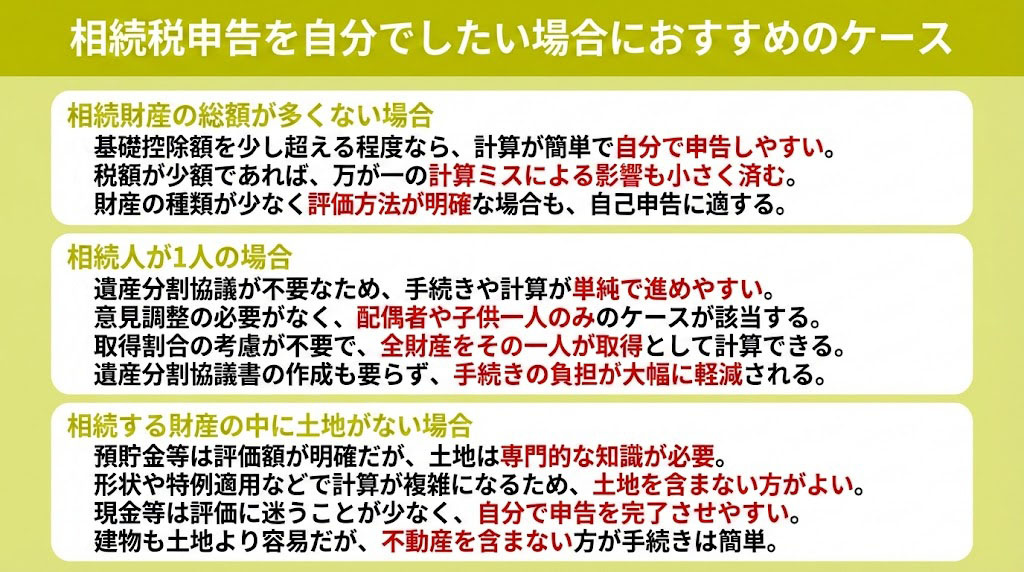 相続税申告を自分でしたい場合におすすめのケース