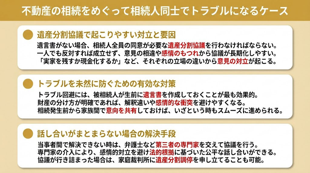 不動産の相続をめぐって相続人同士でトラブルになるケース