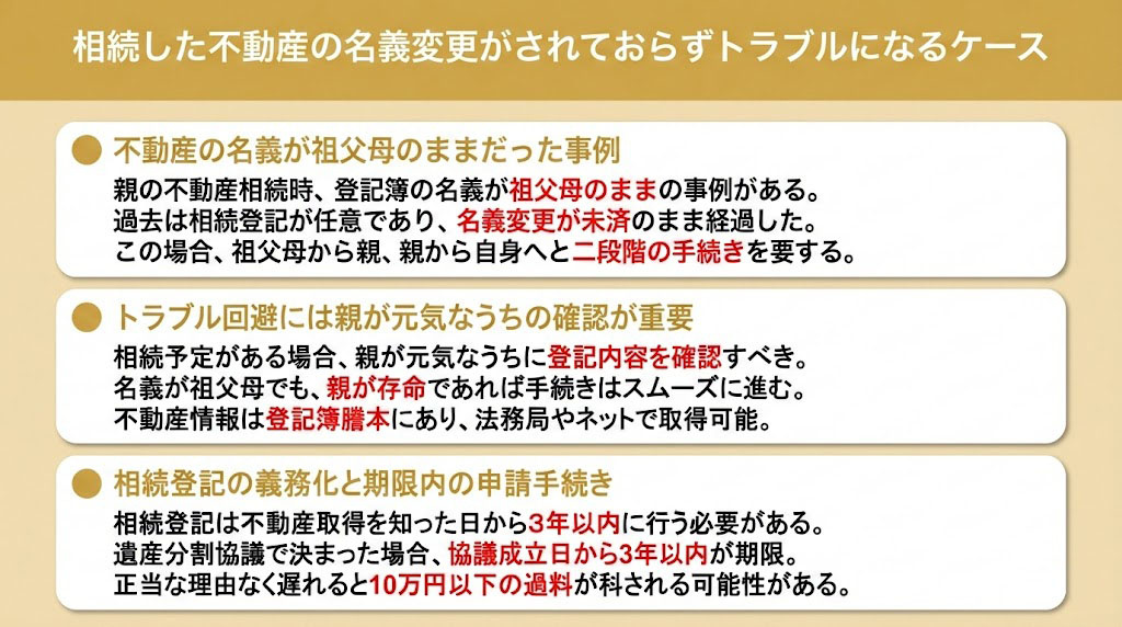 相続した不動産の名義変更がされておらずトラブルになるケース