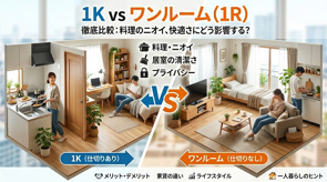 【一人暮らし】「1K」と「ワンルーム(1R)」の違いとは?どっちを選ぶべきか徹底比較!の画像