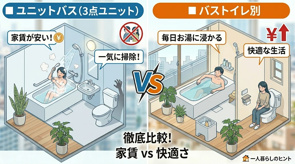 【家賃をとるか、快適さをとるか】ユニットバスvsバストイレ別!リアルなメリット・デメリットと妥協のコツの画像