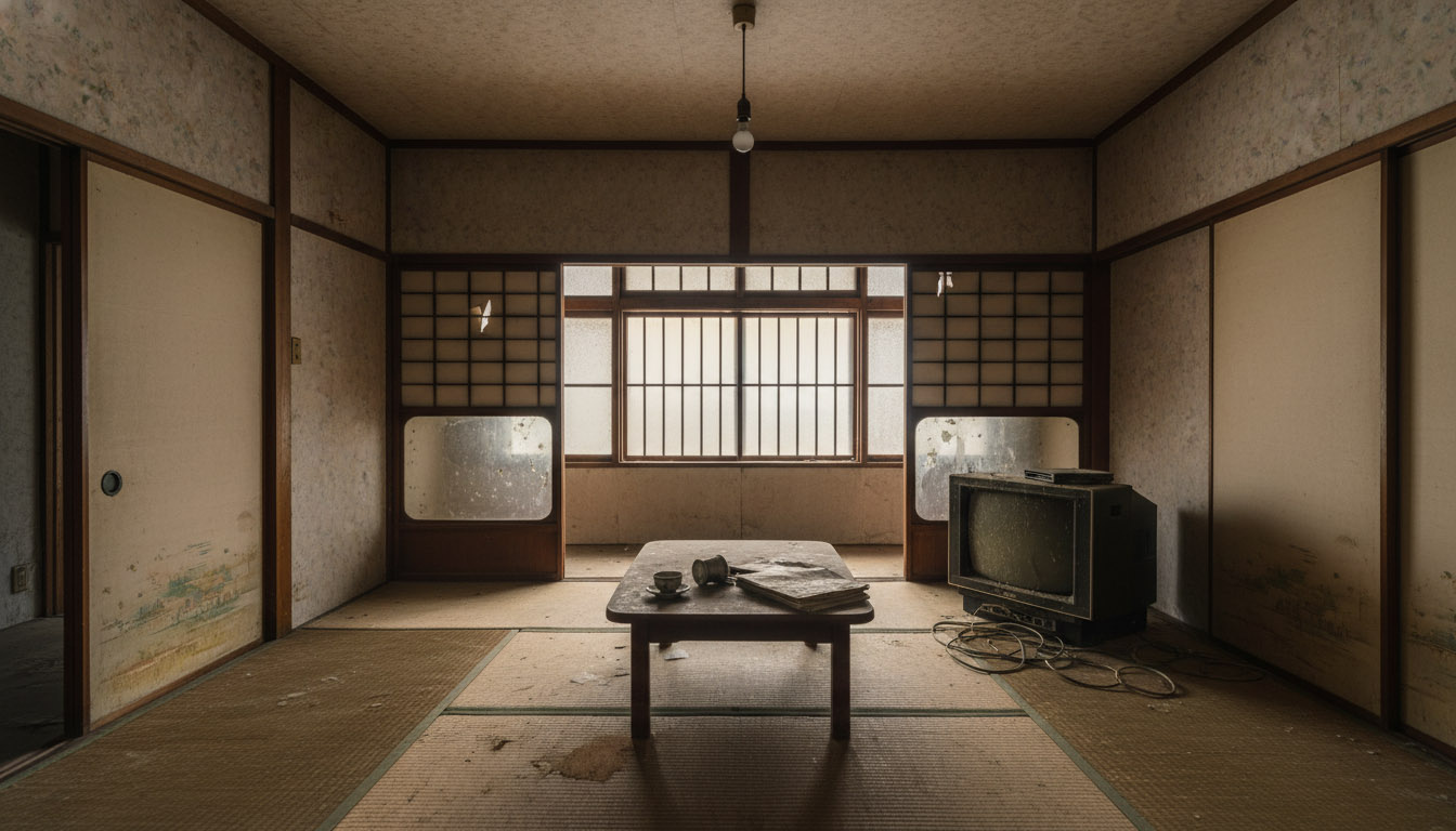 古びた和室や残置物がそのまま残された、一般の人が敬遠するような築古物件の内装