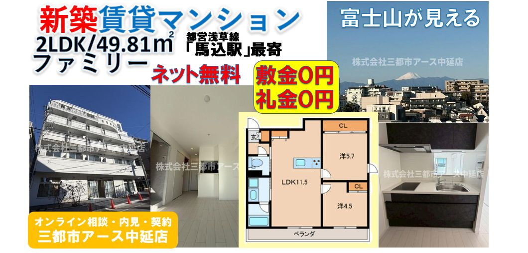 富士山が見える！【敷礼０円】新築の賃貸マンション2LDK・ファミリー｜大田区中馬込の画像