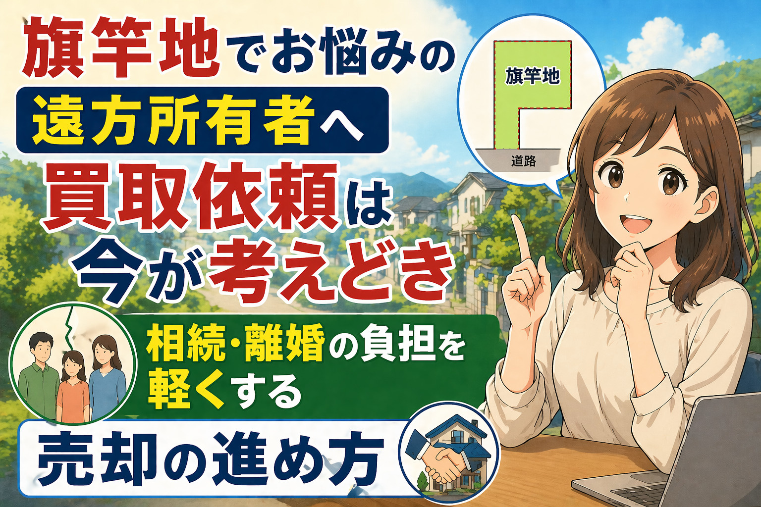 旗竿地でお悩みの遠方所有者へ買取依頼は今が考えどき  相続離婚の負担を軽くする売却の進め方の画像