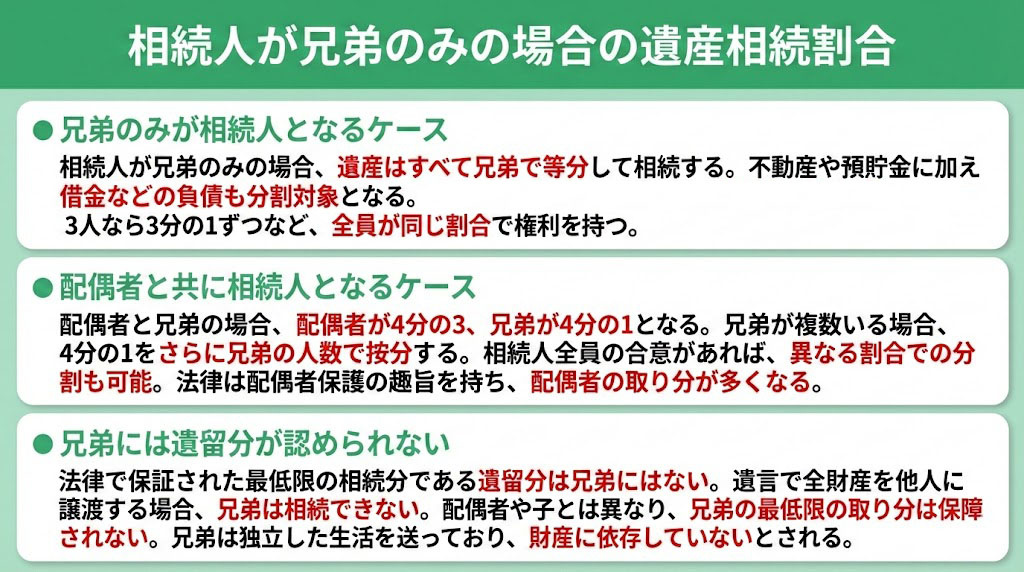相続人が兄弟のみの場合の遺産相続割合