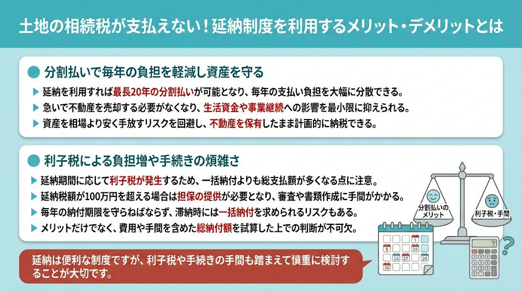土地の相続税が支払えない！延納制度を利用するメリット・デメリットとは