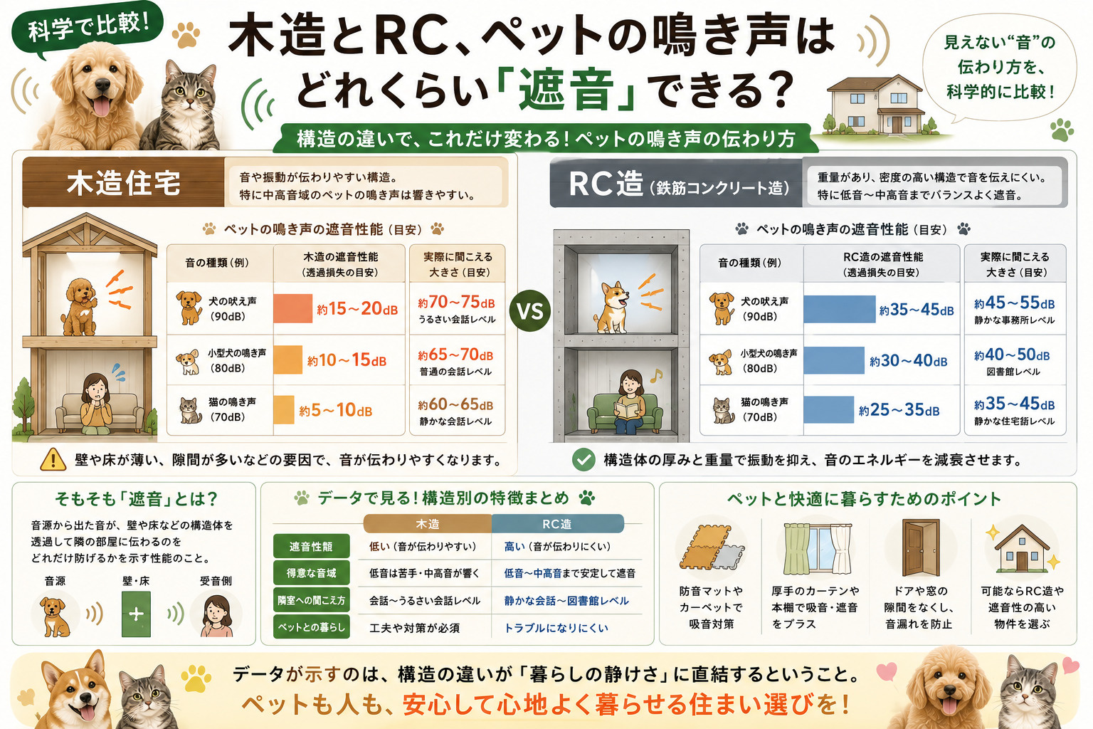 【科学で比較】木造とRC、ペットの鳴き声はどれくらい「遮音」できる？の画像