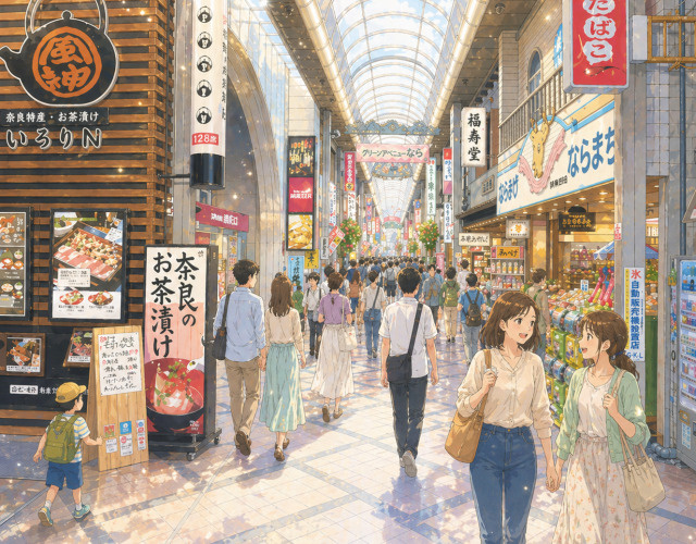 奈良女子大学近鉄奈良駅エリアの東向商店街イメージ図