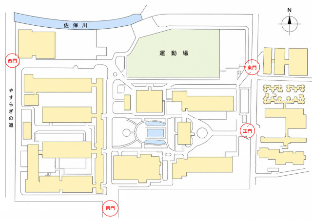 奈良女子大学正門・東門・西門・東門概略図