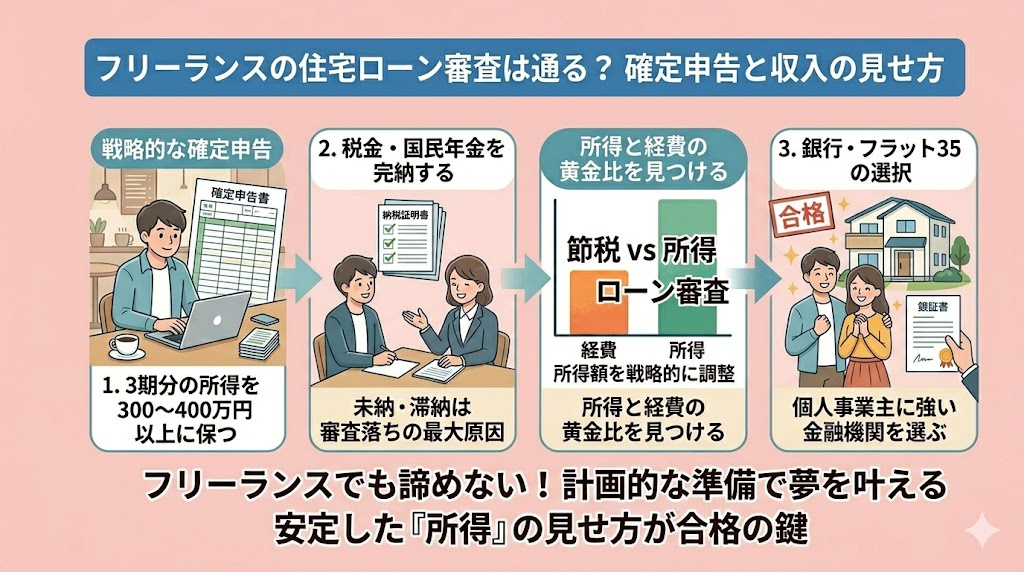 フリーランスの住宅ローン審査は通る方法はある？  確定申告で審査を通す方法と収入の見せ方の画像