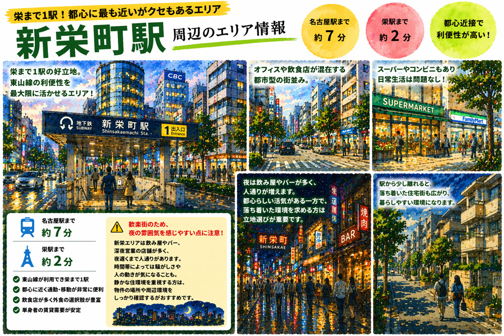 地下鉄東山線「新栄」駅周辺のエリア情報の画像