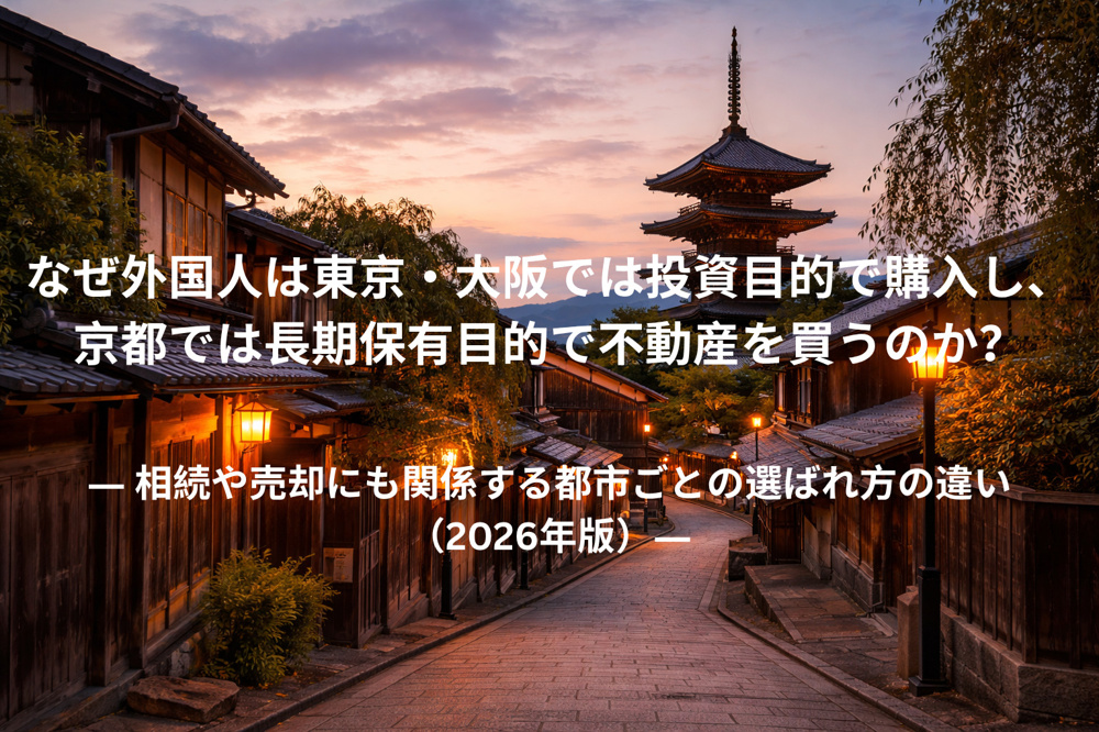 なぜ外国人は東京・大阪では投資目的で購入し、京都では長期保有目的で不動産を買うのか？  ― 相続や売却にも関係する都市ごとの選ばれ方の違い（2026年版）―の画像
