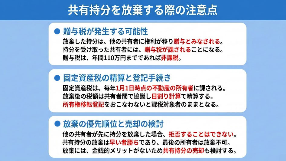 共有持分を放棄する際の注意点