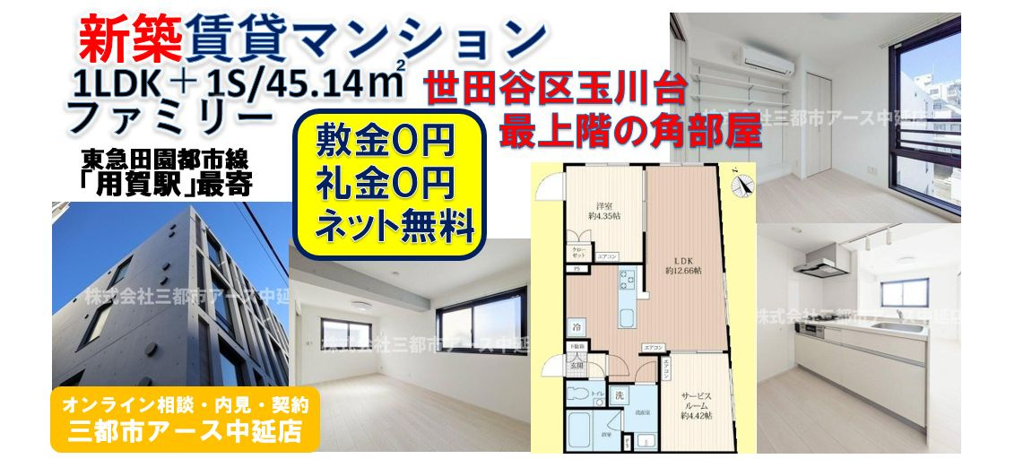 【ＳＴＲＩＰＥＳ　用賀Ⅱ】新築賃貸マンション・1LDK＋1S・敷礼0円・ネット無料・東急田園都市線「用賀駅」