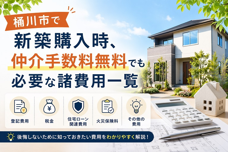 桶川市で新築購入時、仲介手数料無料でも必要な諸費用一覧の画像