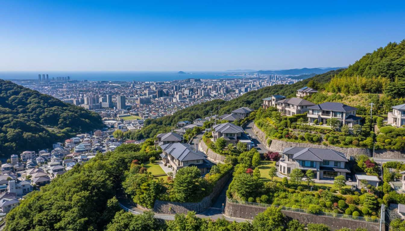 津波や水害リスクの低い、地盤が強固な阪神間の山手エリア（高級住宅街）の安全な風景