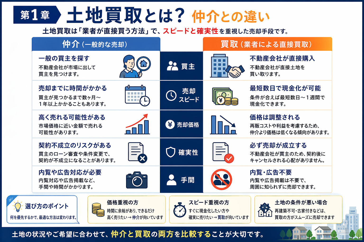 土地買取と仲介の違い