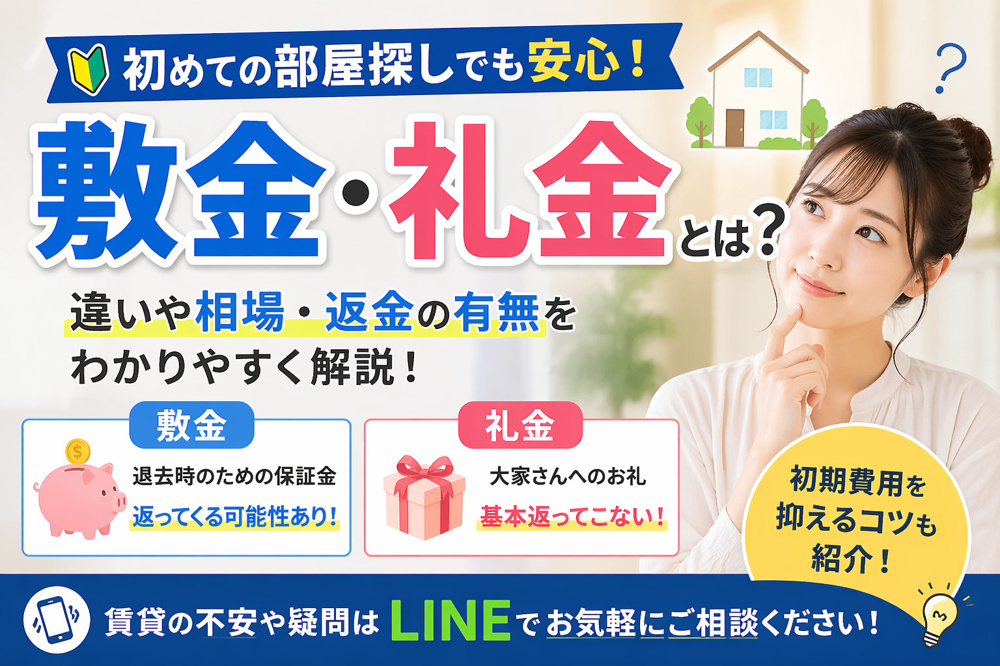 敷金・礼金とは？違い・相場・返金の仕組みをわかりやすく解説｜初期費用を抑える方法も紹介の画像