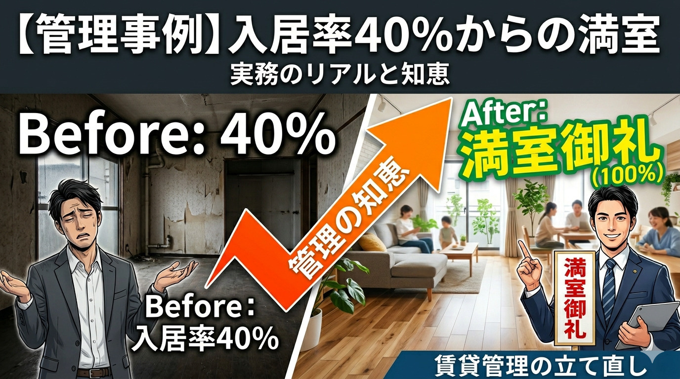 管理はつらいよ/入居率40％、築年数の古い賃貸マンションを3年かけて満室稼働まで立て直した管理事例の画像