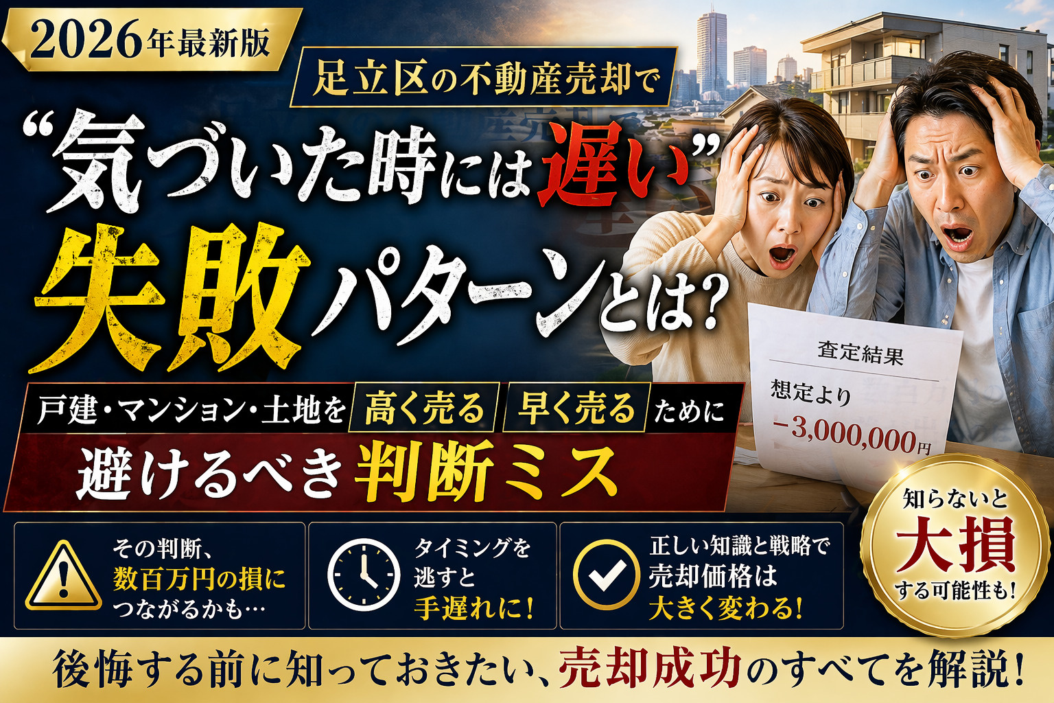 3-9【2026年最新版】足立区の不動産売却で“気づいた時には遅い”失敗パターンとは？** 戸建・マンション・土地を高く売る・早く売るために避けるべき判断ミスの画像