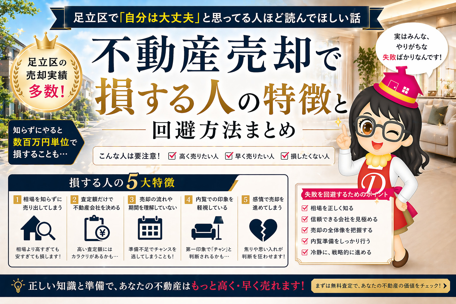 不動産売却で損する人の特徴と回避方法まとめの画像