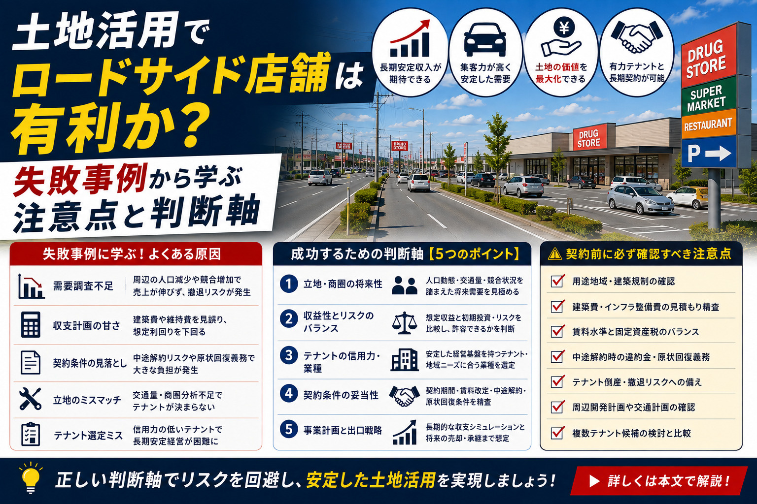 土地活用でロードサイド店舗は有利か？失敗事例から学ぶ注意点と判断軸の画像
